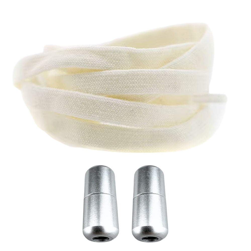 Productafbeelding van vintage elastische veters van 8 mm met capsule sluiting in de kleur gebroken wit