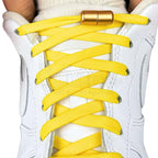 Elastische veters zonder strikken vintage 8mm capsule sluiting geel met stretch uitgerekt