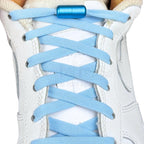 Elastische veters zonder strikken vintage 8mm capsule sluiting lichtblauw met stretch uitgerekt