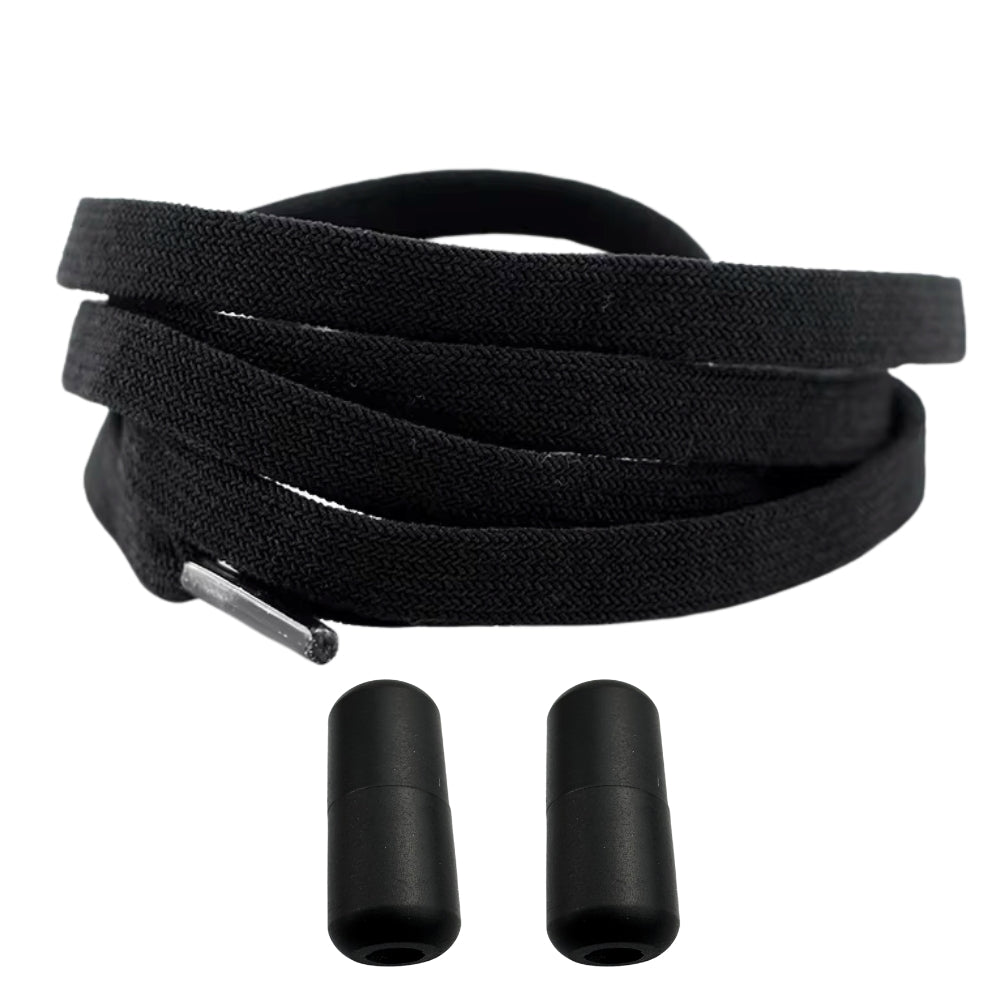 Productafbeelding van vintage elastische veters van 8 mm met capsule sluiting in de kleur zwart