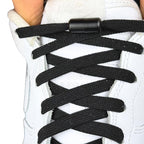 Elastische veters zonder strikken vintage 8mm capsule sluiting zwart met stretch uitgerekt