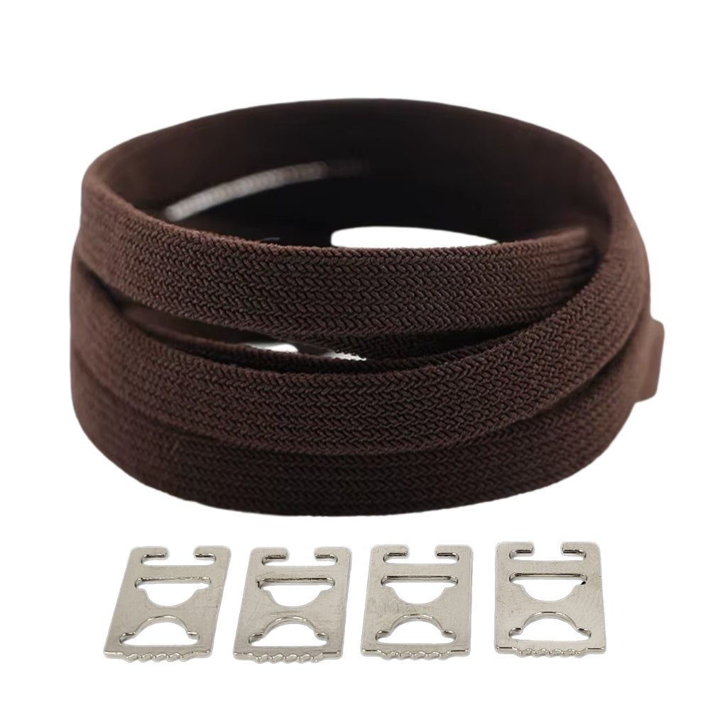 Productafbeelding van vintage elastische veters van 8 mm met clipjes in de kleur donkerbruin