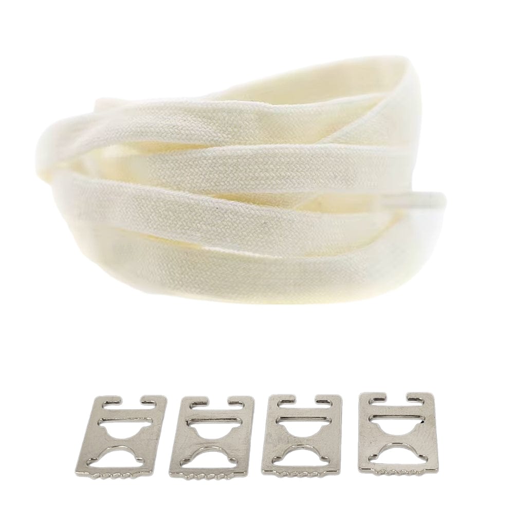 Productafbeelding van vintage elastische veters van 8 mm met clipjes in de kleur gebroken wit