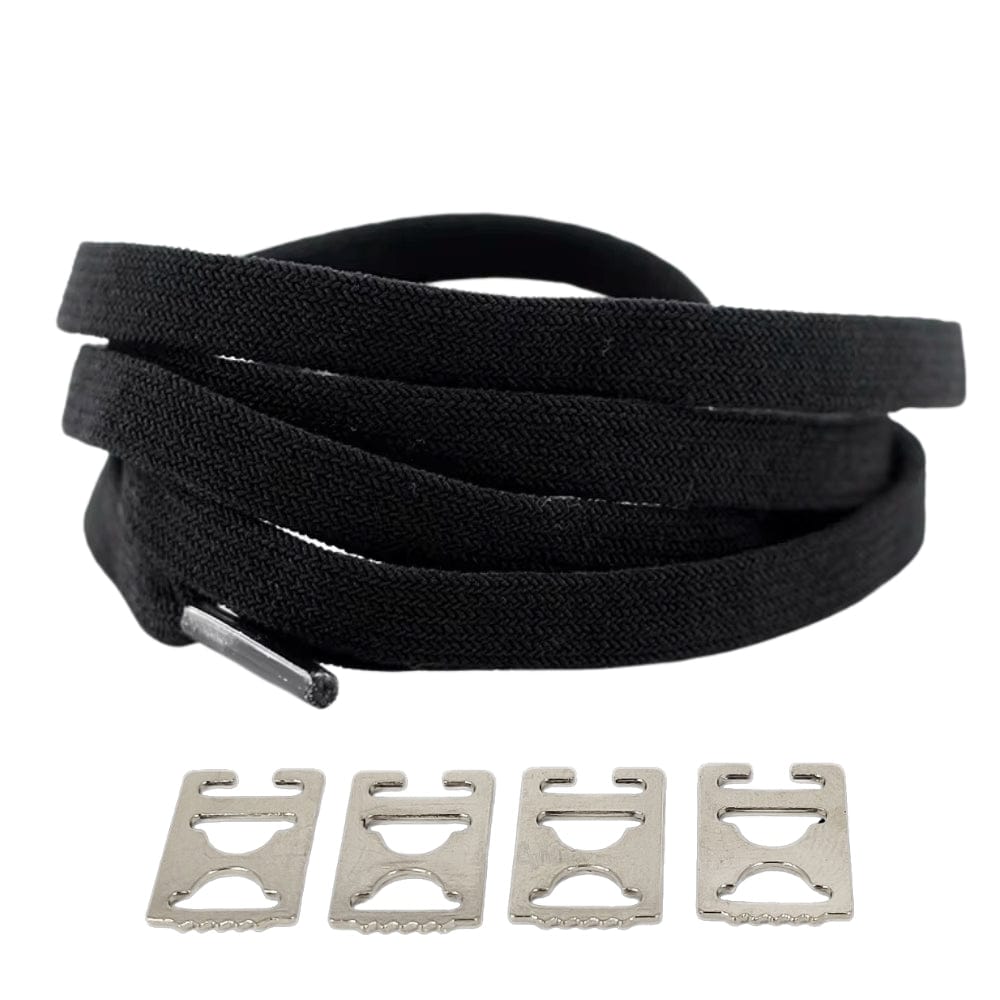 Productafbeelding van vintage elastische veters van 8 mm met clipjes in de kleur zwart