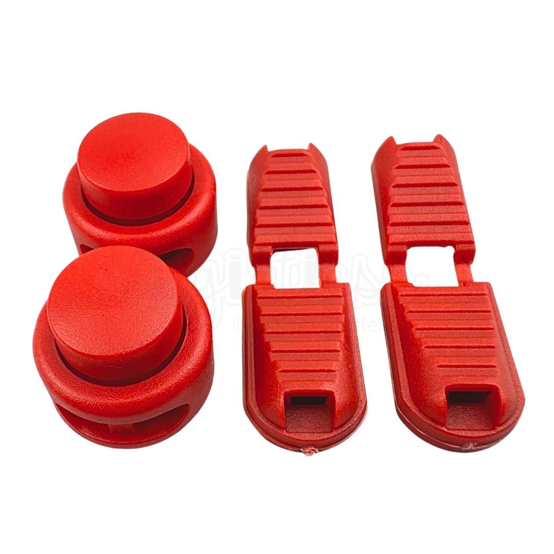 Elastische veters lock sluiting rood geschikt voor elastische veters van 3 tot 5 mm breed