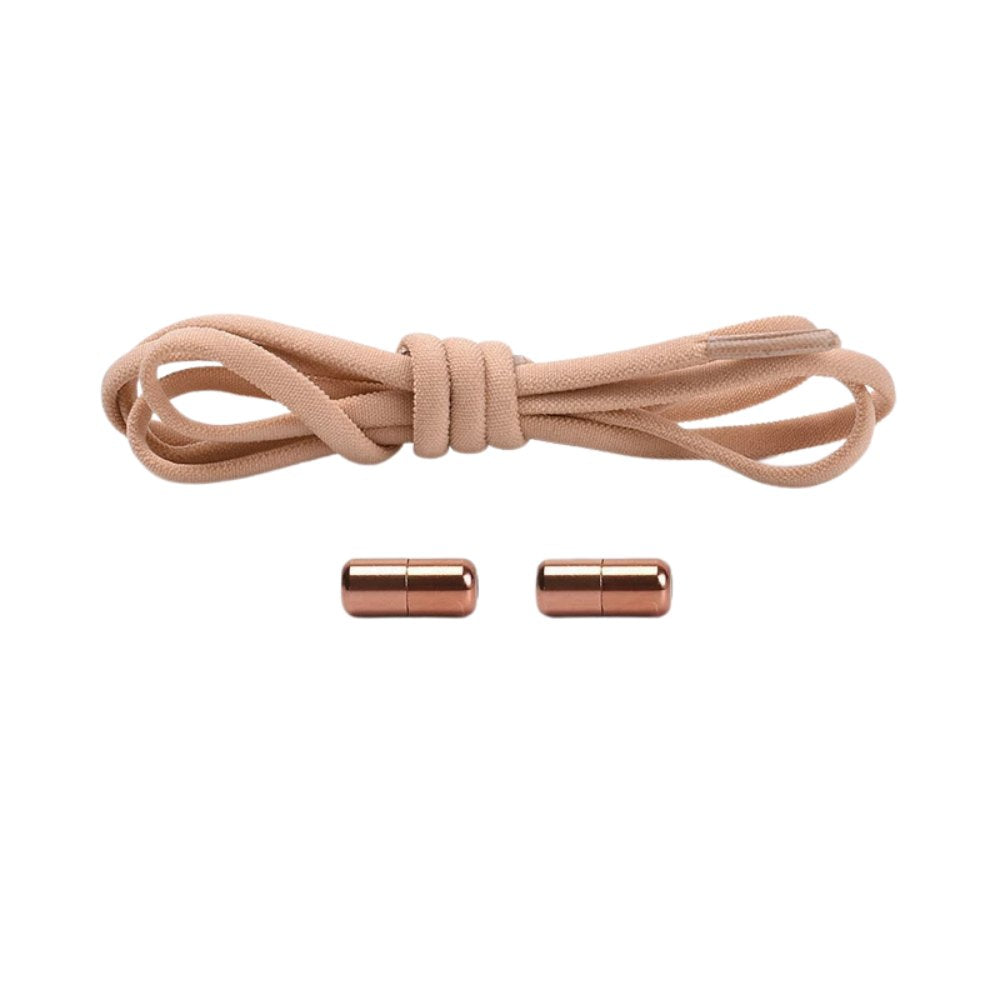 Khaki compact elastic no-tie shoelaces with a capsule lock.