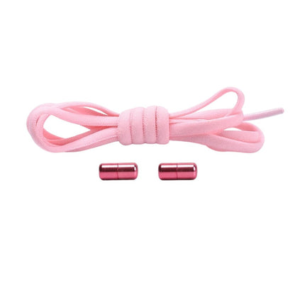 Pink compact elastic no-tie shoelaces with a capsule lock.