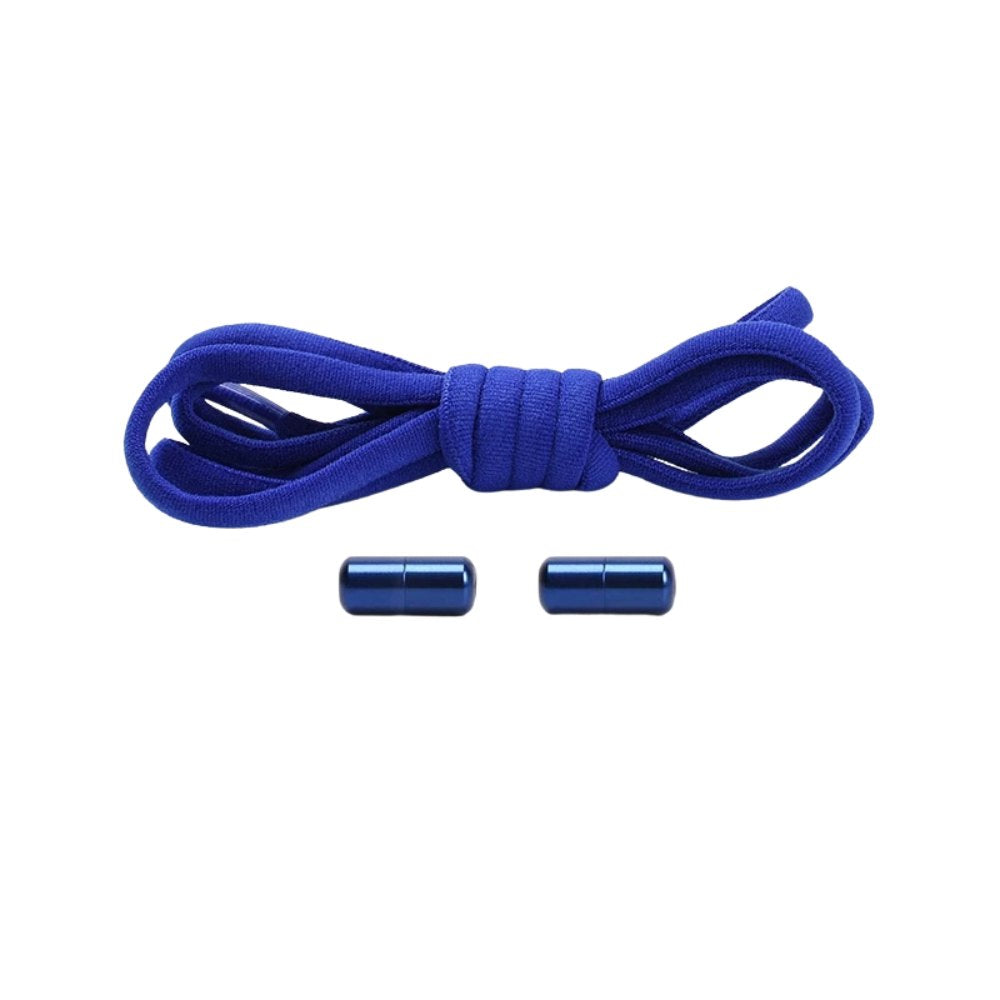 Royal blue compact elastic no-tie shoelaces with a capsule lock.