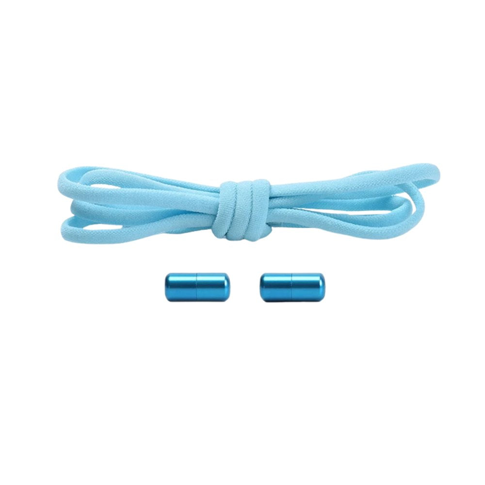 Sky blue compact elastic no-tie shoelaces with a capsule lock.