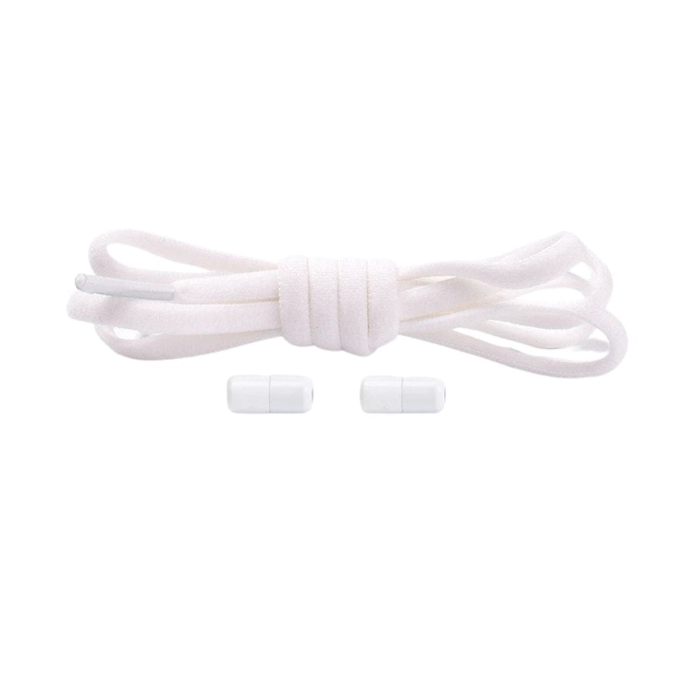 White compact elastic no-tie shoelaces with a capsule lock.