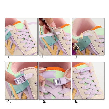 Stap-voor-stap instructie van elastische veters zonder strikken in roze met magneetsluiting