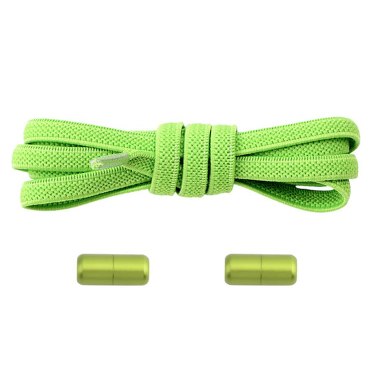 Elastische veters appelgroen plat 6mm met draaicapsule sluiting voor kinderschoenen