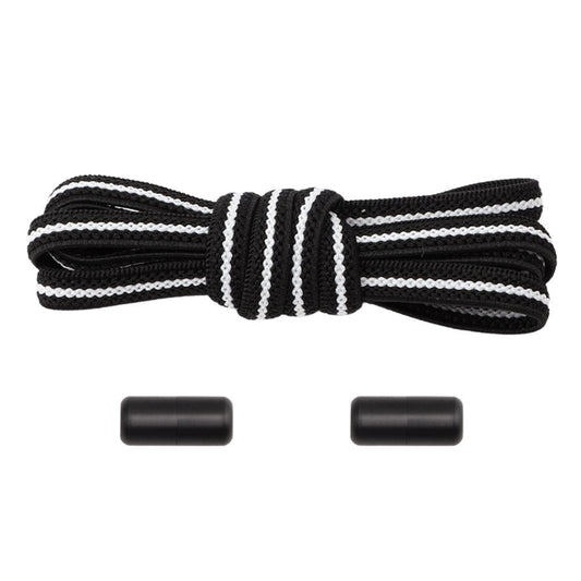 Elastische veters zwart wit plat 6mm met draaicapsule sluiting voor sneakers en casual schoenen