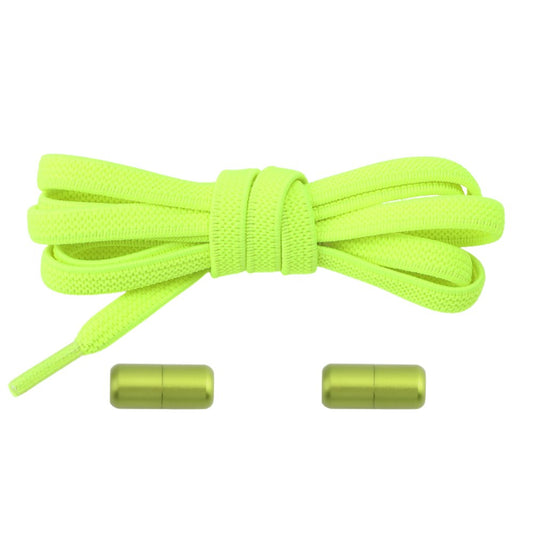 Elastische veters fluorescerend groen plat 6mm met draaicapsule sluiting voor sport