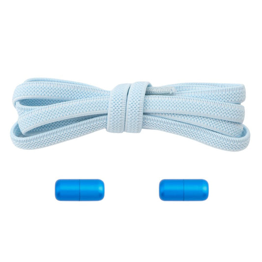 Elastische veters lichtblauw plat 6mm met draaicapsule sluiting voor kinderschoenen