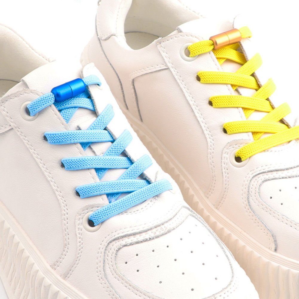 flat-elastic-no-tie-shoelaces-light-blue-yellow-twist-capsule-displayed-on-sneakers