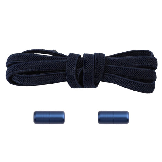 Elastische veters marineblauw plat 6mm met draaicapsule sluiting voor sport en dagelijks gebruik