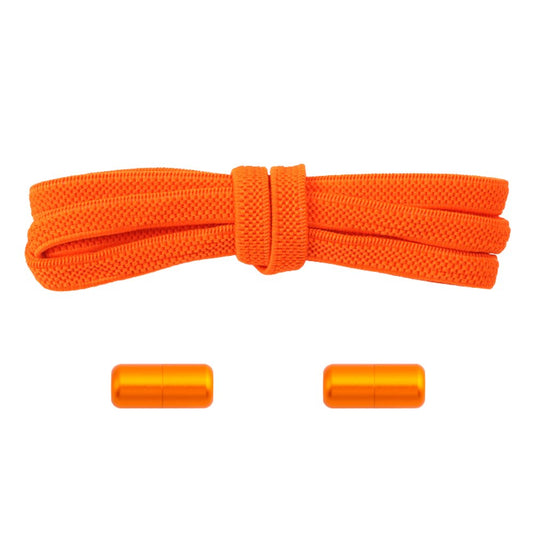 Elastische veters oranje plat 6mm met draaicapsule sluiting voor sportieve schoenen