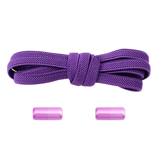 Elastische veters paars plat 6mm met draaicapsule sluiting voor kinderschoenen en sneakers