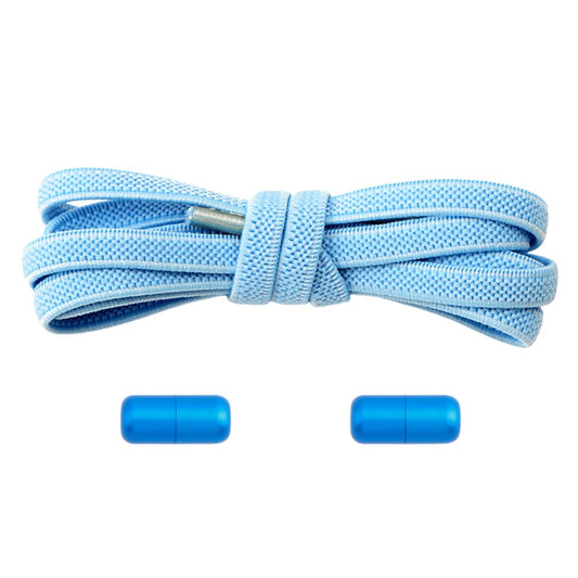 Elastische veters hemelsblauw plat 6mm met draaicapsule sluiting voor kinderschoenen