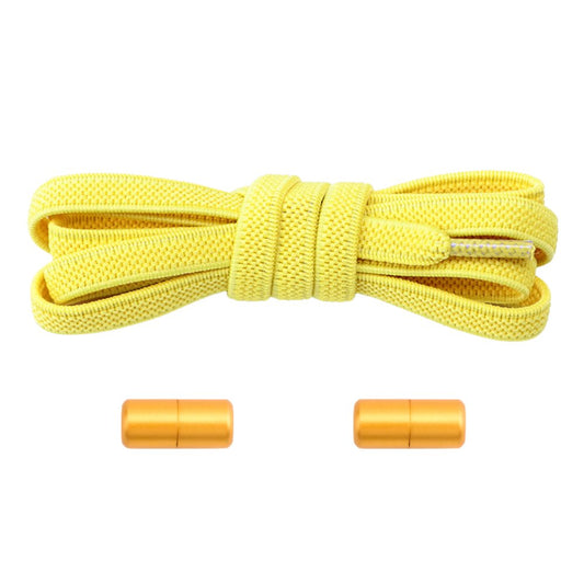 Elastische veters geel plat 6mm met draaicapsule sluiting voor kinderschoenen en sport