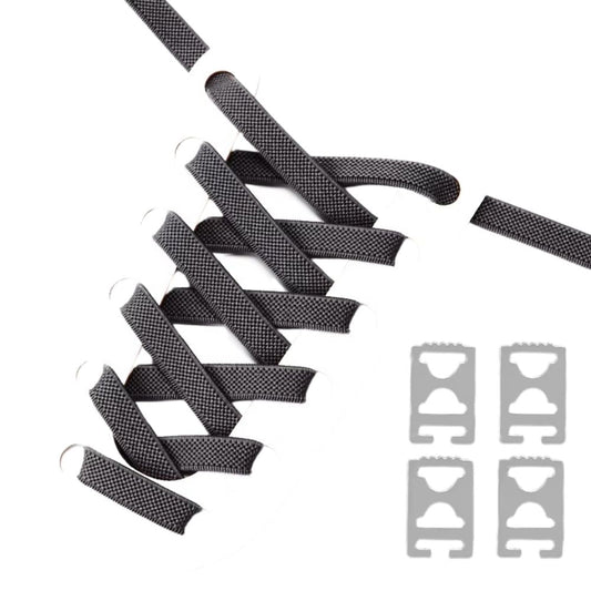 Donkergrijze elastische veters 9 mm met onzichtbare clip en anti-slip structuur voor een moderne look