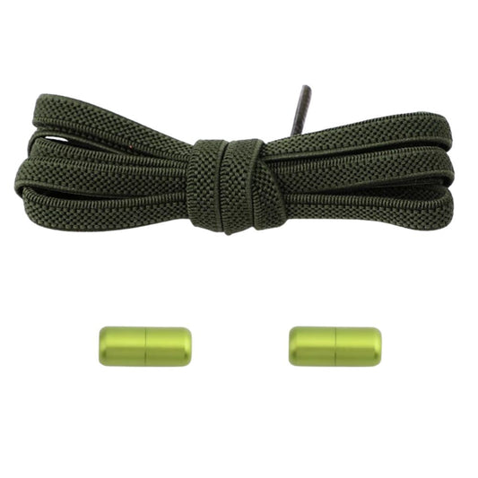 Elastische veters mosgroen 6mm met draaicapsule sluiting voor wandelen en outdoor gebruik