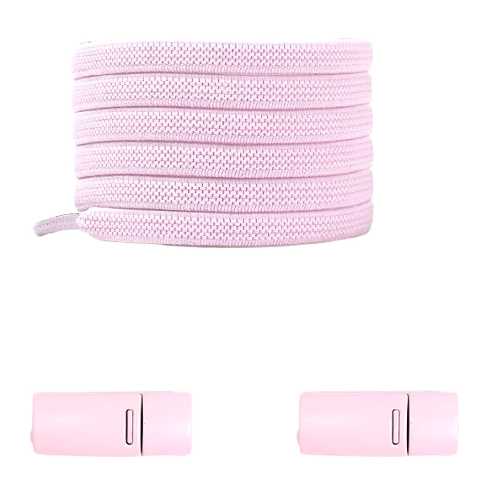 Pink natural-look no-tie shoelaces with magnetic lock, perfect for adding a pop of color to any shoe.