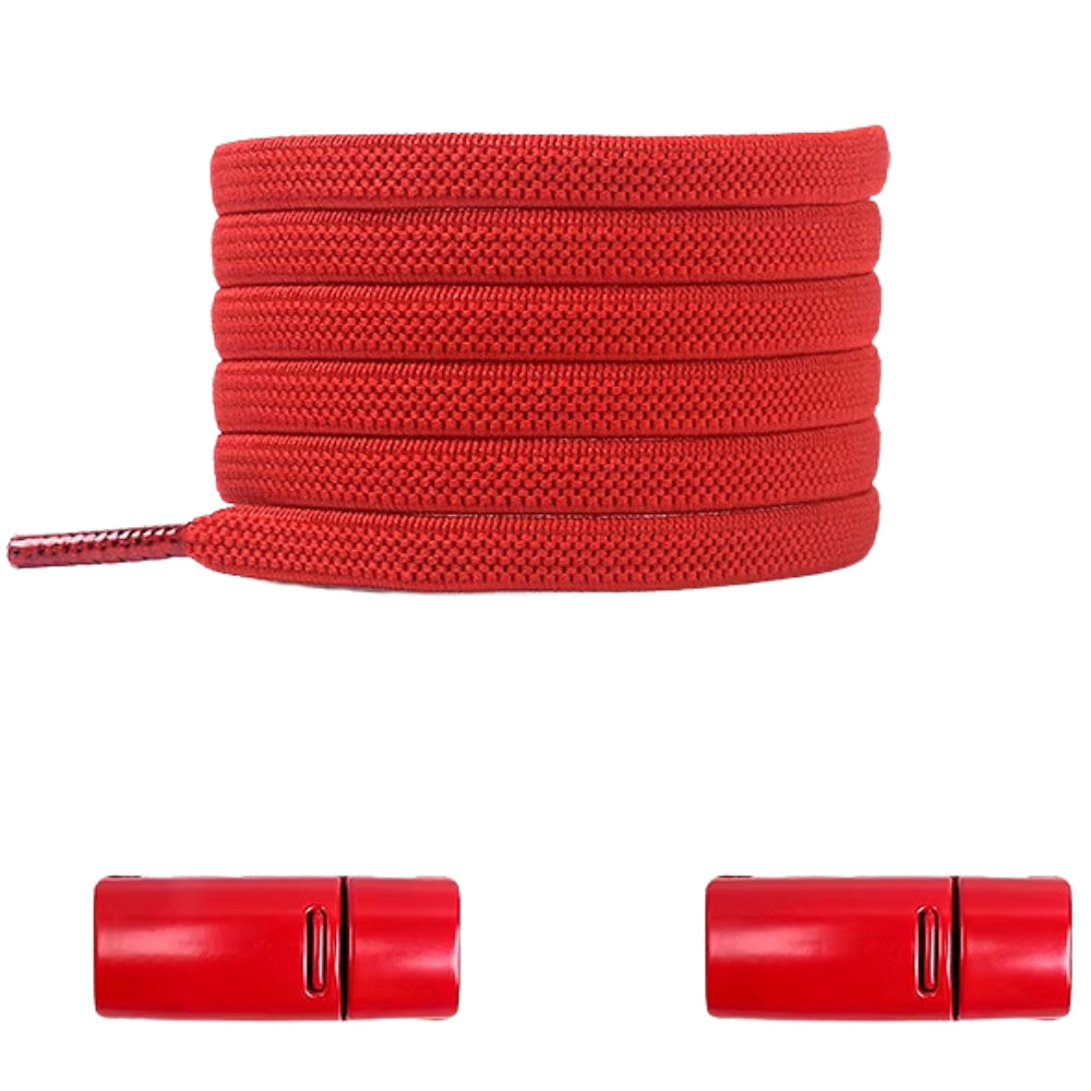 Red natural-look no-tie shoelaces with magnetic lock, adding bold color to your shoes.