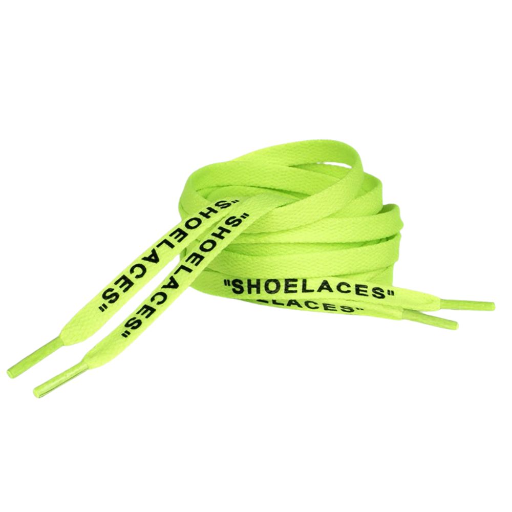 Platte Off-White Shoelaces fluorescerend groen opgerold