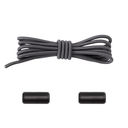 Elastische veters antraciet dun 3mm met draaicapsule sluiting voor sportschoenen en wandelen