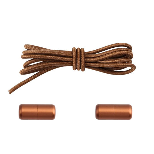 Elastische veters bruin dun 3mm met draaicapsule sluiting voor nette schoenen en casual gebruik