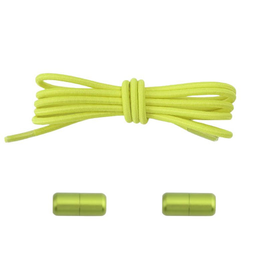 Elastische veters fluorescerend geel dun 3mm met draaicapsule sluiting voor hardloopschoenen en sport