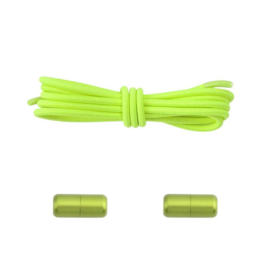Elastische veters fluorescerend groen dun 3mm met draaicapsule sluiting voor hardloopschoenen en sport
