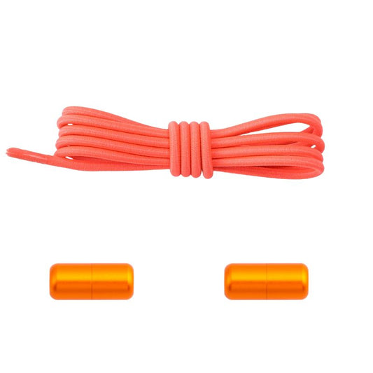 Elastische veters fluorescerend rood dun 3mm met draaicapsule sluiting voor atletiekschoenen en sport