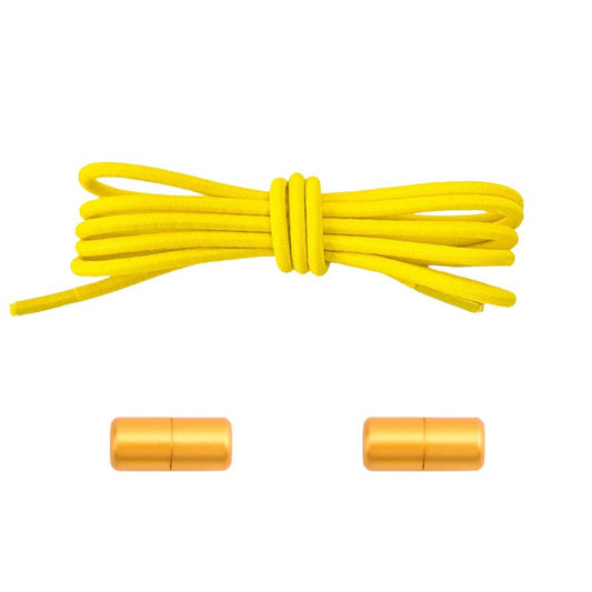 Elastische veters geel dun 3mm met draaicapsule sluiting voor sportschoenen en school