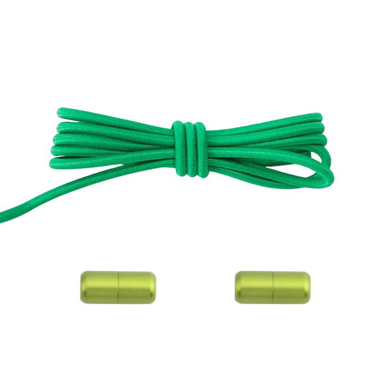 Elastische veters donkergroen dun 3mm met draaicapsule sluiting voor outdoor schoenen en wandelen