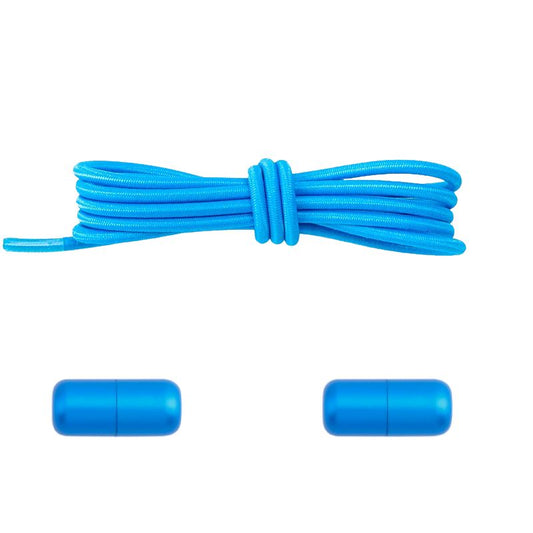 Elastische veters lichtblauw dun 3mm met draaicapsule sluiting voor sneakers en sport