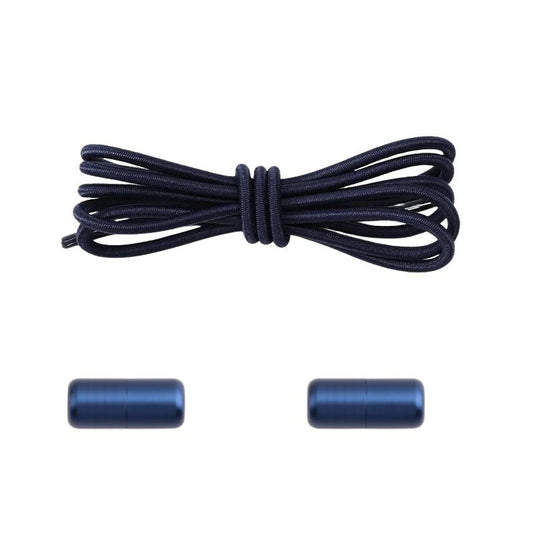 Elastische veters marineblauw dun 3mm met draaicapsule sluiting voor sportschoenen en hardlopen