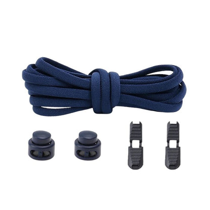 Marineblauwe ronde 5 mm elastische veters met draaicapsule sluitsysteem voor kinderen en volwassenen