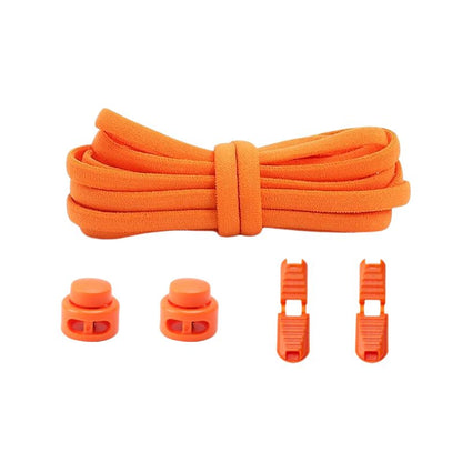 Oranje ronde 5 mm elastische veters met draaicapsule sluitsysteem voor kinderen en volwassenen