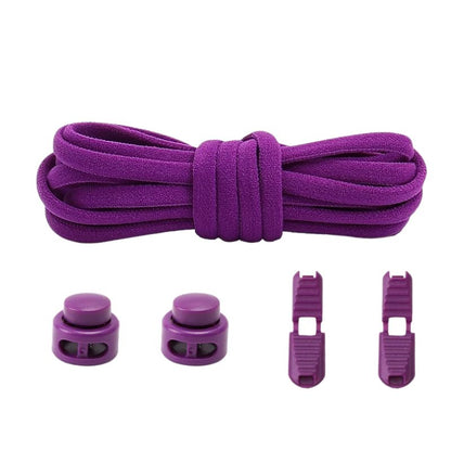 Paarse ronde 5 mm elastische veters met draaicapsule sluitsysteem voor kinderen en volwassenen