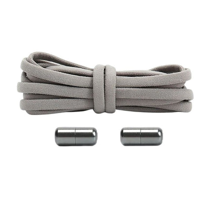 Grijze compacte 5 mm ronde elastische veters met draaicapsule sluitsysteem voor kinderen en volwassenen