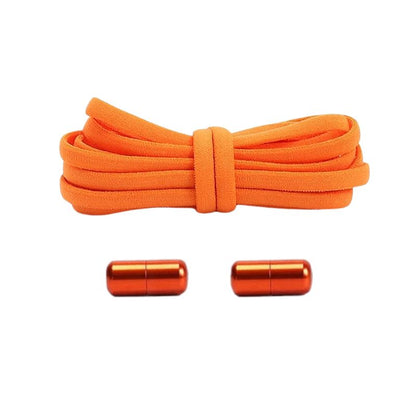 Oranje compacte 5 mm ronde elastische veters met draaicapsule sluitsysteem voor kinderen en volwassenen