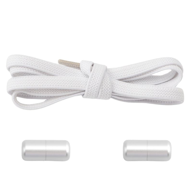 Elastische veters wit plat 6mm met capsule sluiting voor sneakers en kinderschoenen