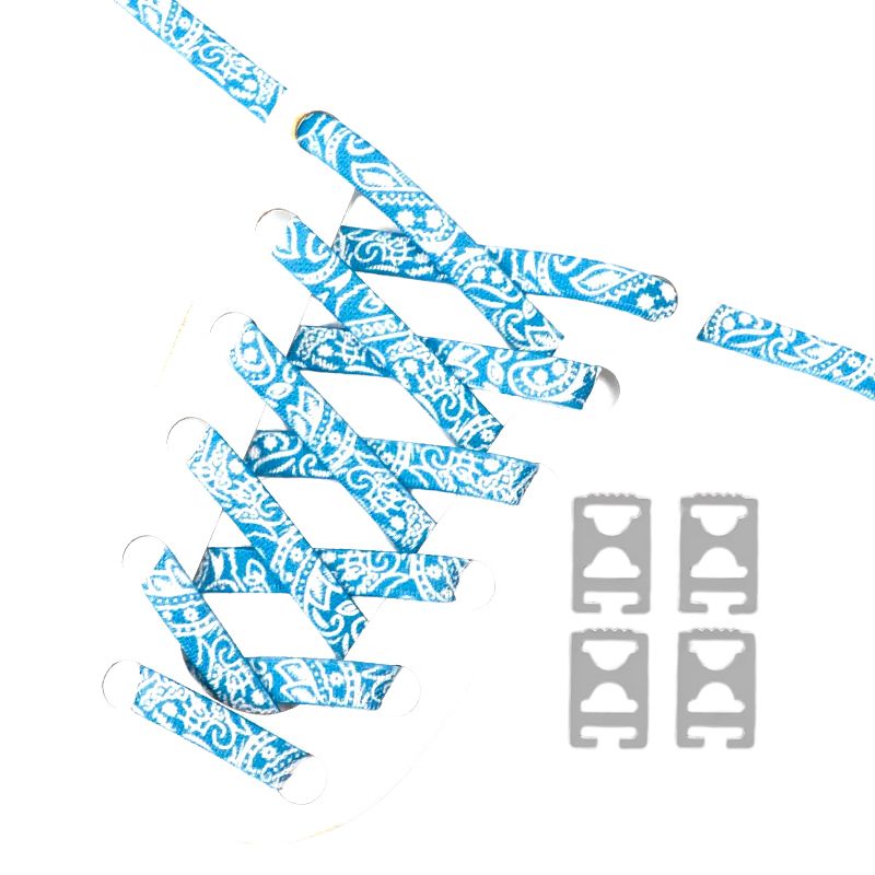 Paisley elastische veters oceaanblauw wit met clipjes voor sportieve sneakers