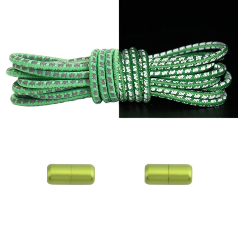 Elastische veters groen reflecterend met draaicapsule sluiting voor natuurlijke schoenen met veiligheid