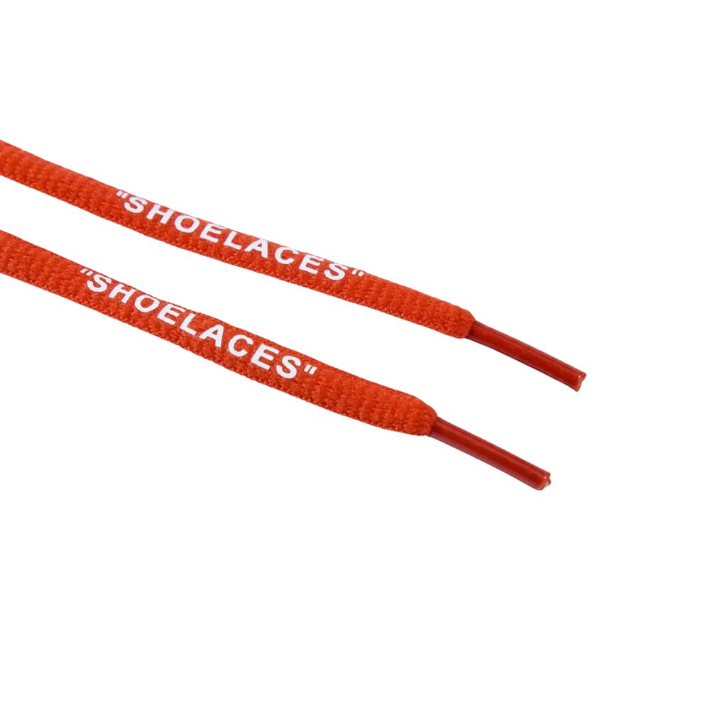 Ronde Off-White Shoelaces rood close up