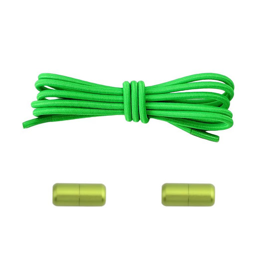 Elastische veters appelgroen dun 3mm met draaicapsule sluiting voor sportieve schoenen en wandelen