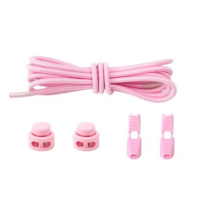 Pink round elastic no-tie shoelaces with an adjustable lock.